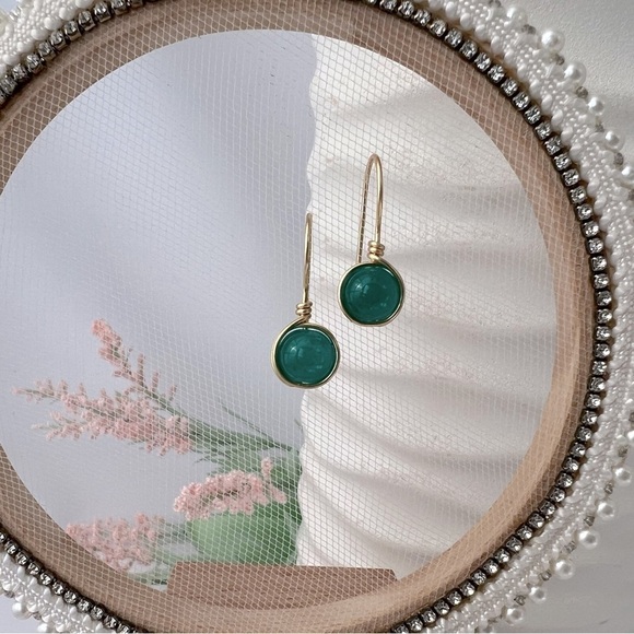 TEAL and Silver Wire Wrapped Minimalist Earrings - Picture 8 of 16